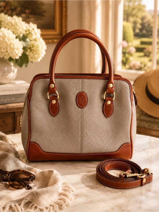 Liz Claiborne Handbags - Genuine Pebbled Leather Satchel Liz Claiborne Taupe Brown Crossbody Bag